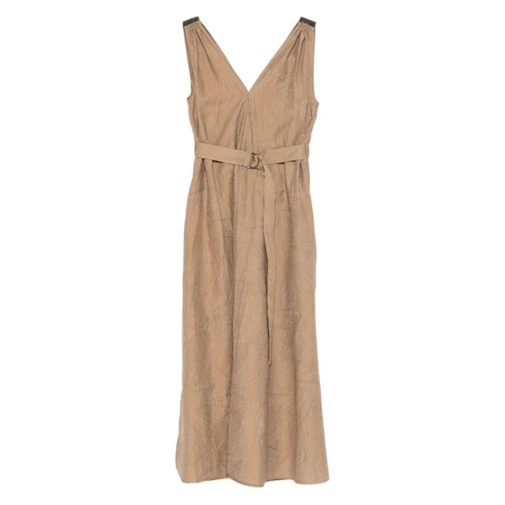 V-Neck Belted Midi Dress Women